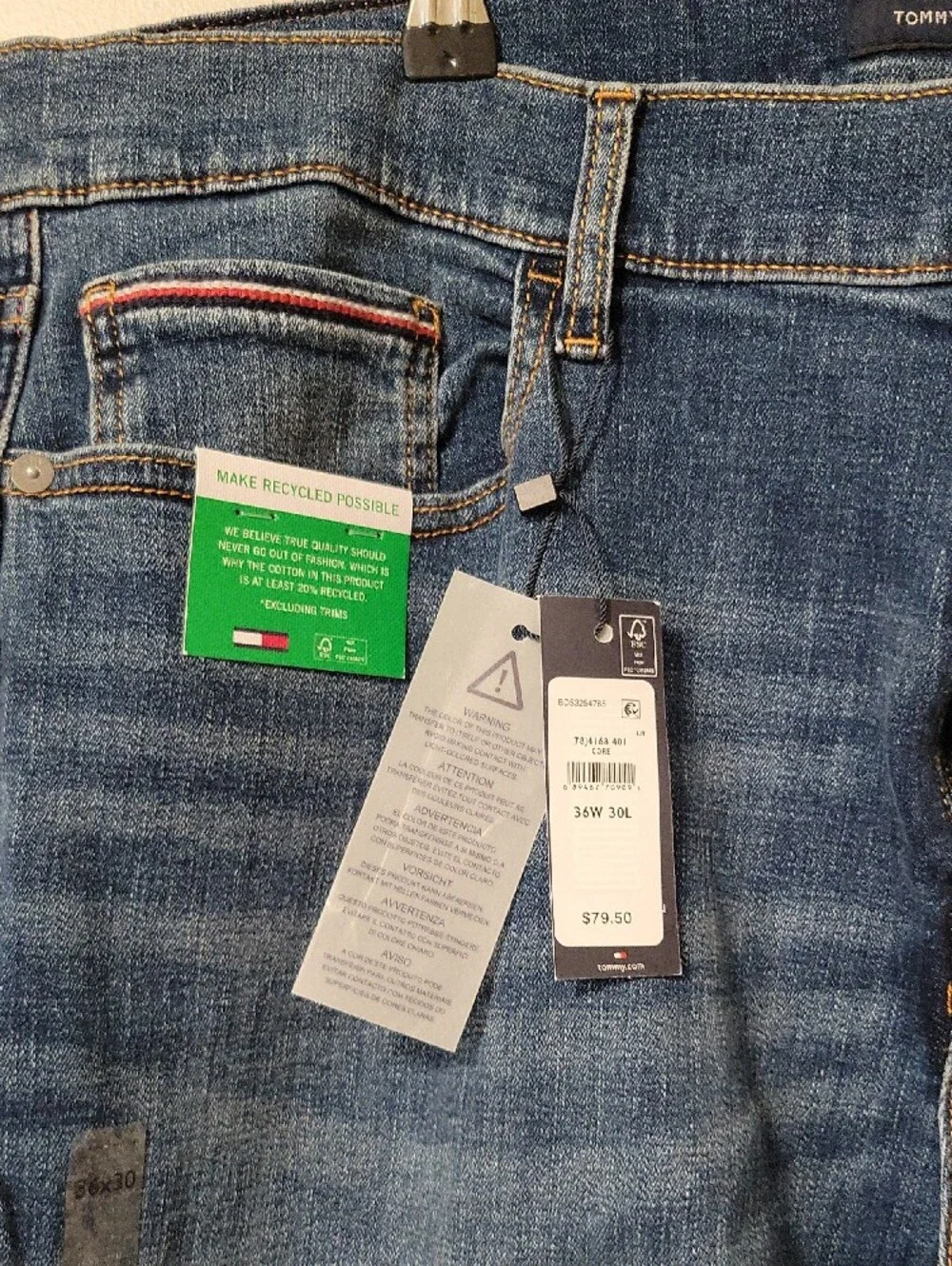 Tommy Hilfiger Men’s Slim Straight Jeans in Dark Blue Wash
